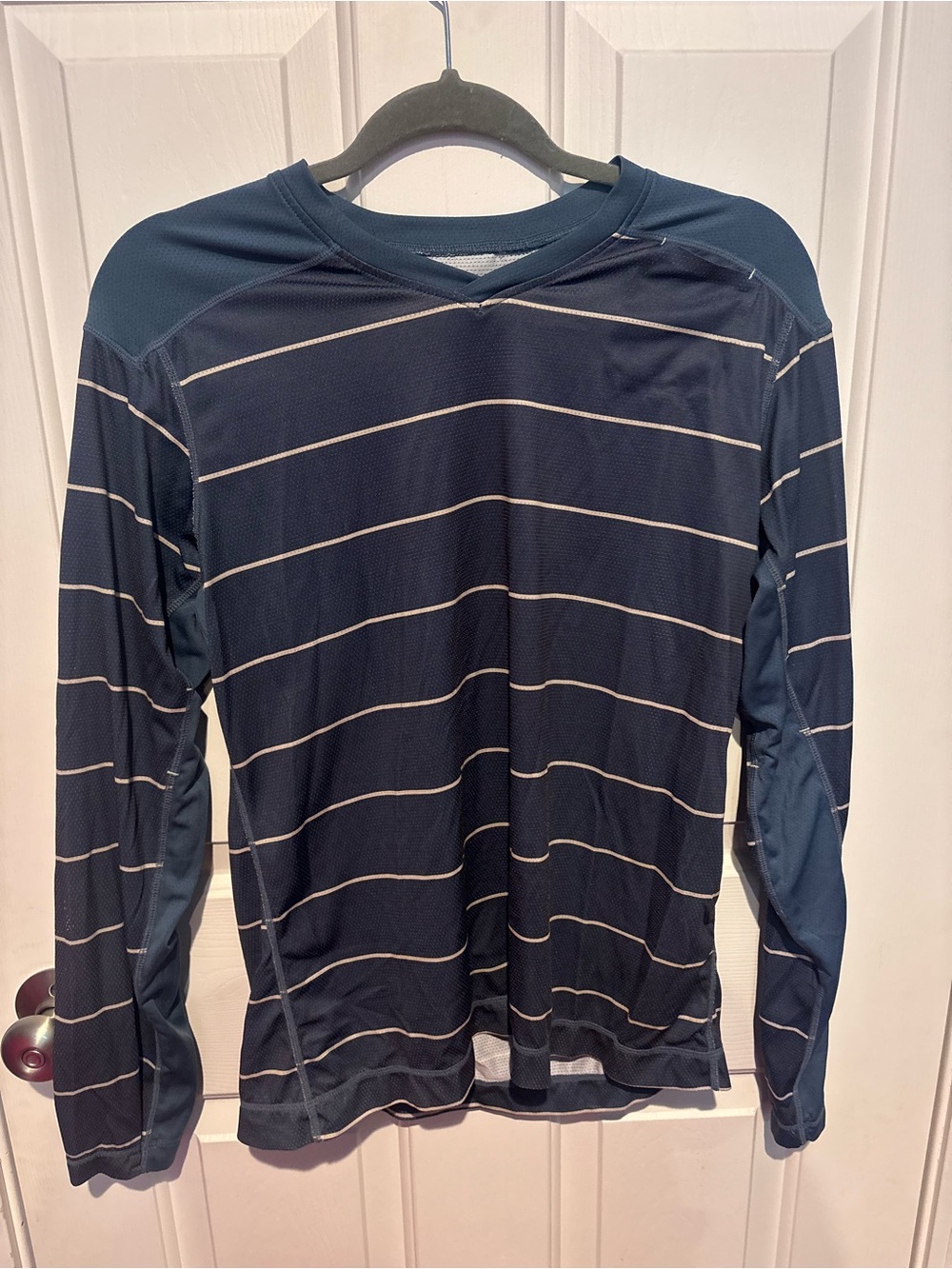 Blue Striped Long Sleeve Athletic Top